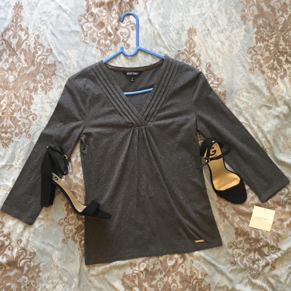 Ellen Tracy Dark Grey Heather Blouse